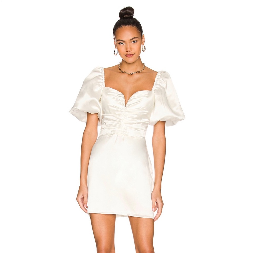 Amanda Uprichard x Revolve White Silk Santucci Dress Puff Sleeves Size Large